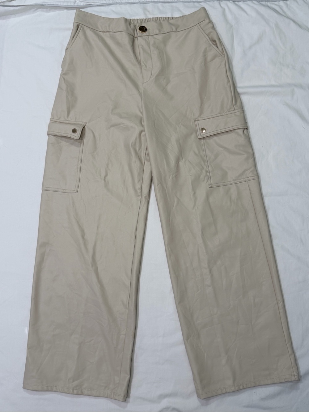 Women Haute Monde Faux Leather Pants Cream Color‎ Size X-Large